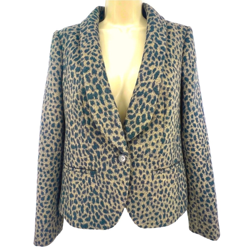 Ann Taylor Loft Womens Blazer 2 Brown Office Animal Print Mob Wife Tailored Wool - Picture 2 of 8